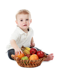 baby boy and fruits
