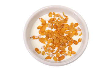 Bowl with corn flakes and milk