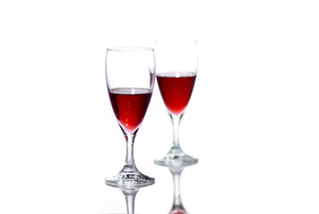 Two glasses of red wine with copy space.