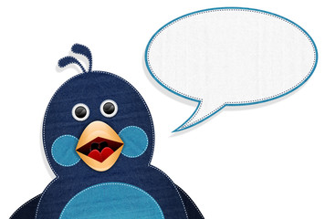 Blue fabrib bird and speech bubble