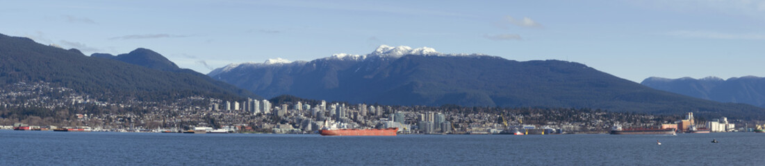 Panoramic view of North Vancouver over the Vancouver bay.