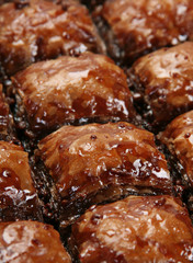 Baklava eastern sweet dessert closeup background