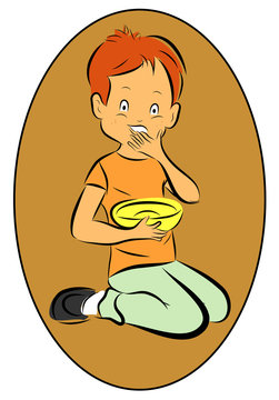 enfant  gourmand qui mang&eacute; toute son assiette