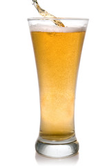 Beer pouring into glass isolated on white