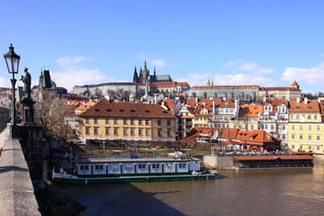 Fototapeta na wymiar Colorful Prague gothic Castle with Charles Bridge