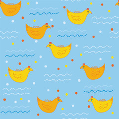 Seamless pattern with swimming baby ducks
