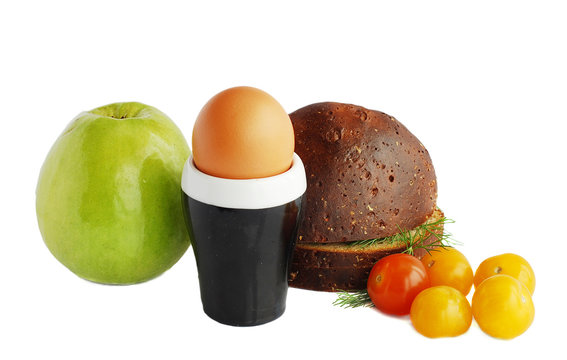 Bread,egg and apple