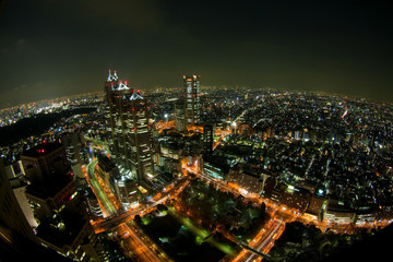 東京　新宿の夜景（魚眼レンズ）