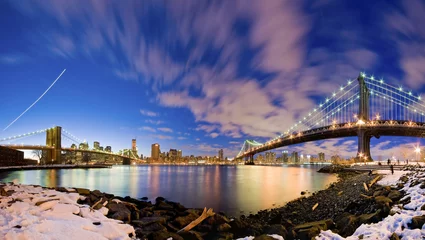 Schilderijen op glas Brooklyn bridge &amp  Manhattan Bridge - New York Panorama © photom