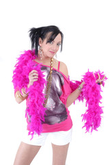 Isolated women with feather boa