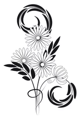 Papier Peint photo Lavable Fleurs noir et blanc Bouquet. Noir et blanc.