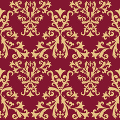 Seamless Golden Pattern on Crimson Background