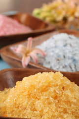 Bath salt in wooden bowls