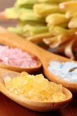 Bath salt in wooden spoons