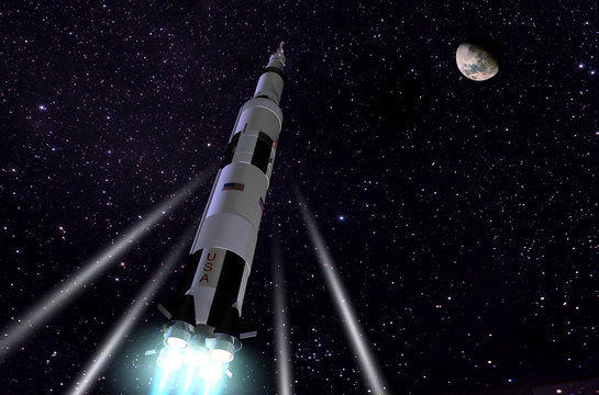 Saturn V rocket, computer artwork - Stock Image - S210/0019