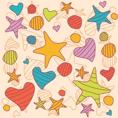 Muurstickers funny background with stars and hearts © selenamay
