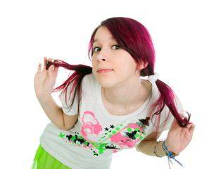 bizarre pink hair emo girl