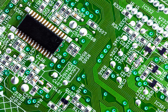 Circuit board and computer chip close up