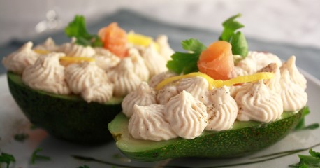Salmon Mousse on Avocado Fruit