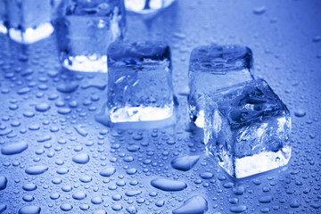 Ice cubes and drops