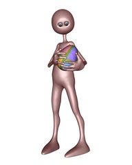 Strange Pink Alien holding an Easter Egg