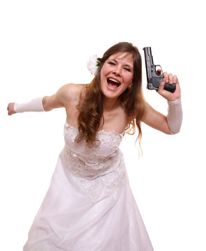 The bride waves a pistol