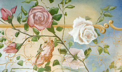 decorative  composition painted in ancient style (detail of flow