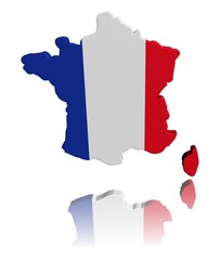 France map flag 3d render with reflection illustration