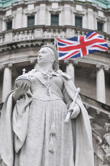 Queen Victoria Statue with Union Flag Behind