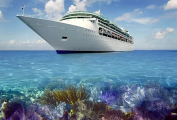 Poster Im Rahmen Blick auf das karibische Riff mit dem Cuise-Urlaubsboot © lunamarina