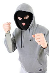 Gangster in mask with knife