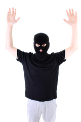 The surrendered criminal in a mask