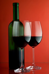 Two wineglass and bottle