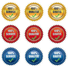 Siegel-Set  100 Prozent Service, Qualität und Gratis