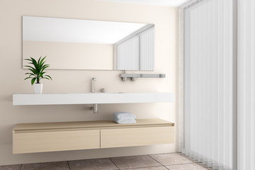 Fototapeta na wymiar modern bathroom with beige wall