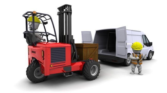 man in forklift truck loading a van