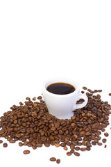 isolated cup and coffee beans