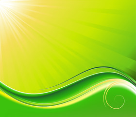 Sun-rays and wave green vector background