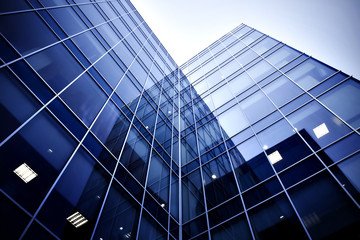 glass skyscrapers at night