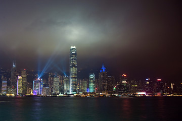 Fototapeta na wymiar hong kong harbor laser light show and panorama
