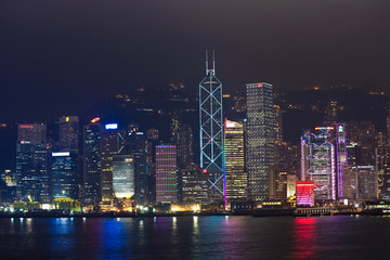 Fototapeta na wymiar Hong Kong harbor view with skyscrapers in the night
