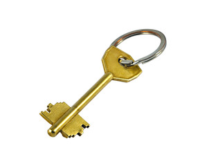 Gold Key On White With Clipping Path