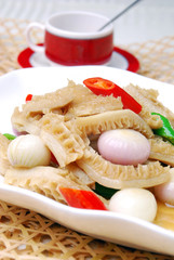 food in china-- tasty tripe and onion in the dish