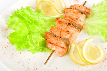 salmon kebab closeup