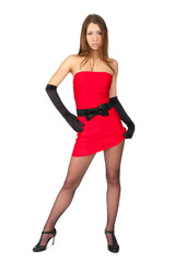 Naklejka premium Sexy female in little red dress