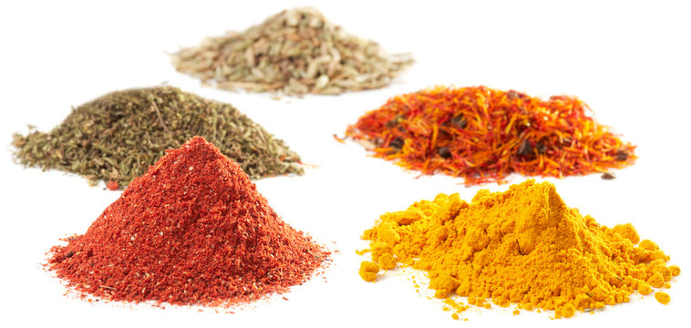 Piles of different spices