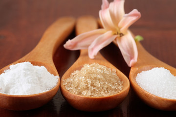 Sugar in wooden spoons
