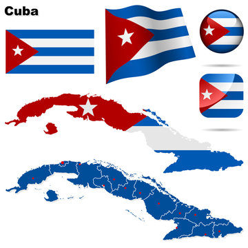 Cuba vector set. Shape, flags and icons.