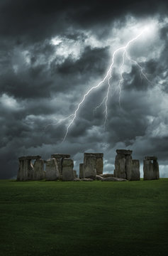 Photographic poster of Stonehenge at dawn lightning 
