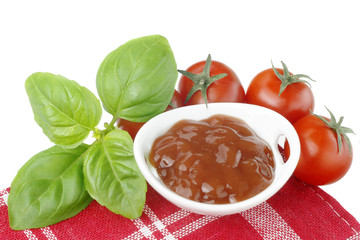 Tomatoes,basil and ketchup